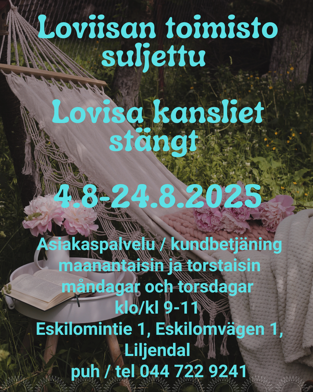 Loviisan seurakuntatoimisto suljettu 4.8 - 24.8.2025