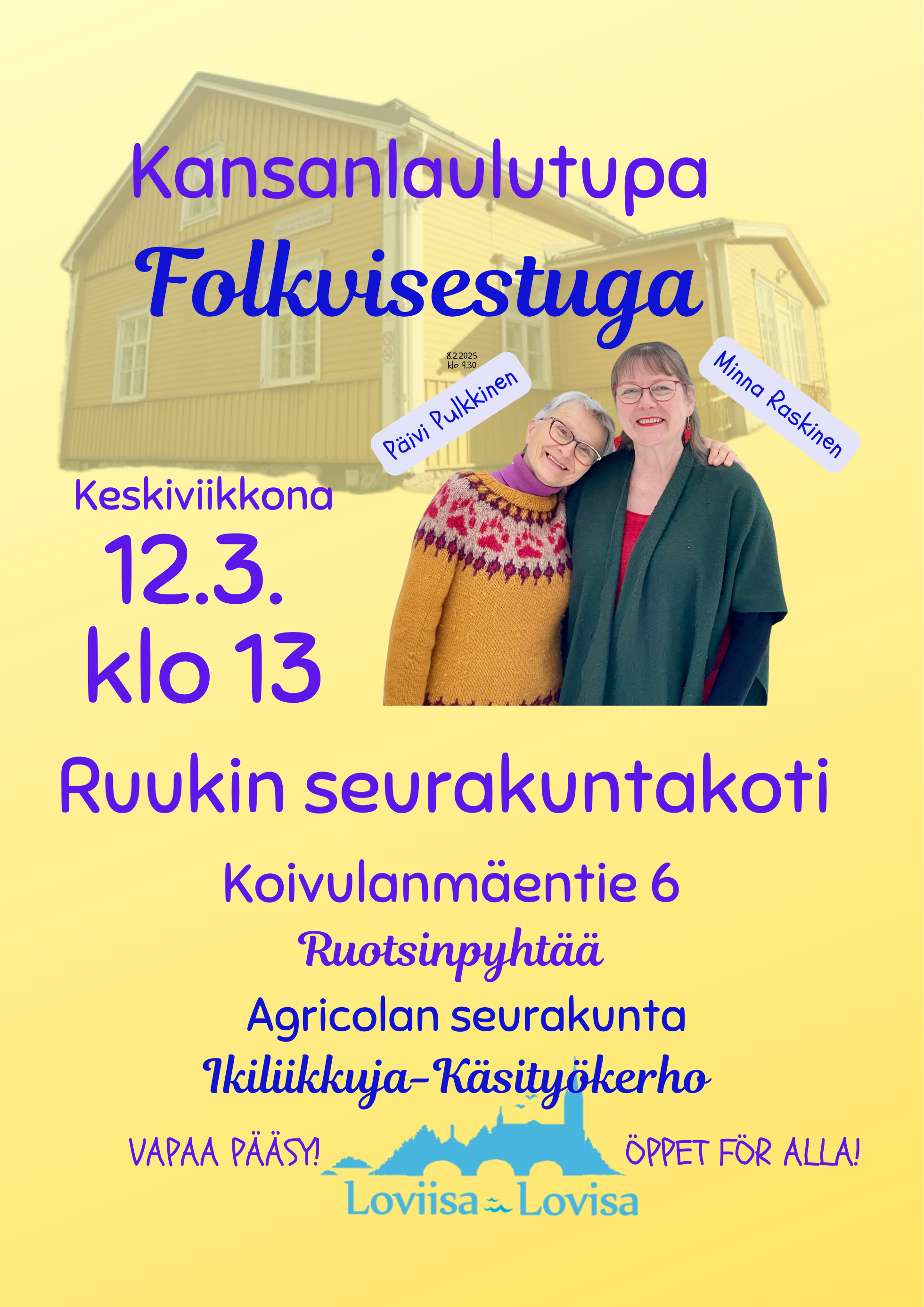 Kansanlaulutupa 12.3. klo 13 Ruukin seurakuntakodissa